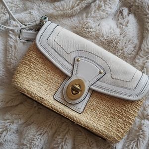 COACH Straw Weave Clutch with Canvas and Leather